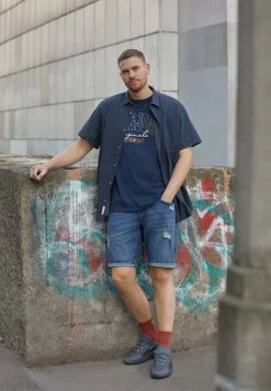 Redefined Rebel OSLO DESTROY PLUS - Denim Shorts - Dark Blue